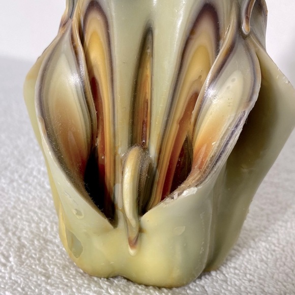 Vintage 70s Handmade Hand Carved Multi Layer Multi Colour Ribbon Wax Candle - Picture 12 of 15